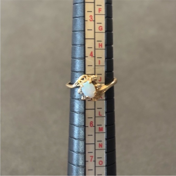 10K Yellow Gold Bypass Halo Ring with Australian Opal Elegant 10k Gold Opal Ring